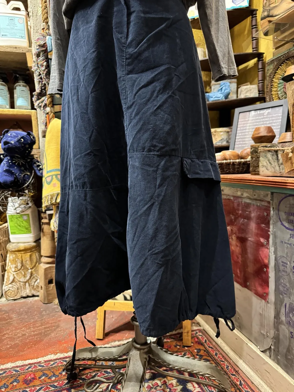 Corduroy Drawstring Hem Skirt-Navy
