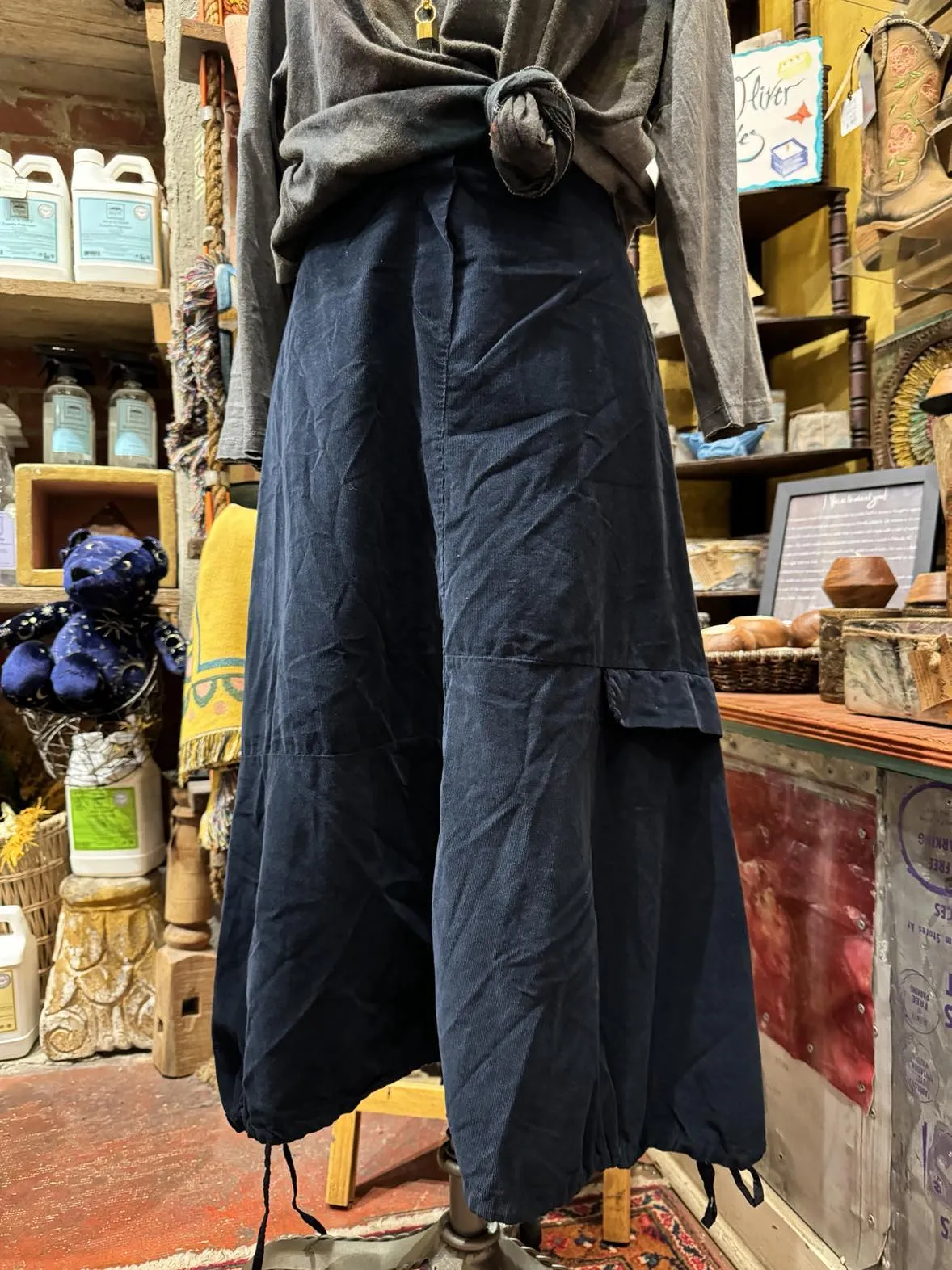 Corduroy Drawstring Hem Skirt-Navy