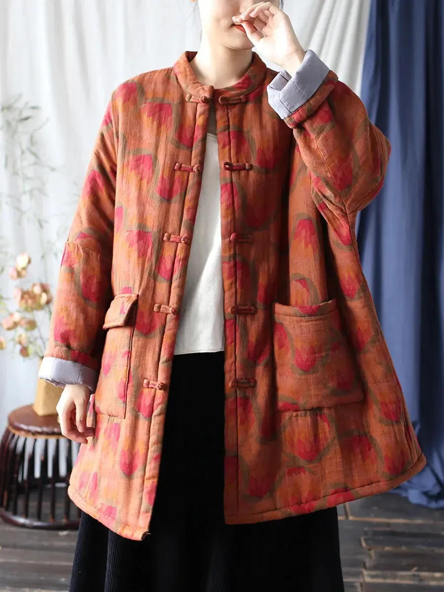 Women Print Padded Cotton Coat